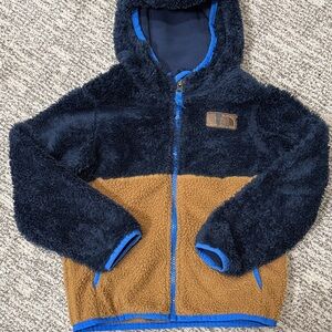 North Face - Kids Navy and Brown Sherpa Hooded Zip Jacket